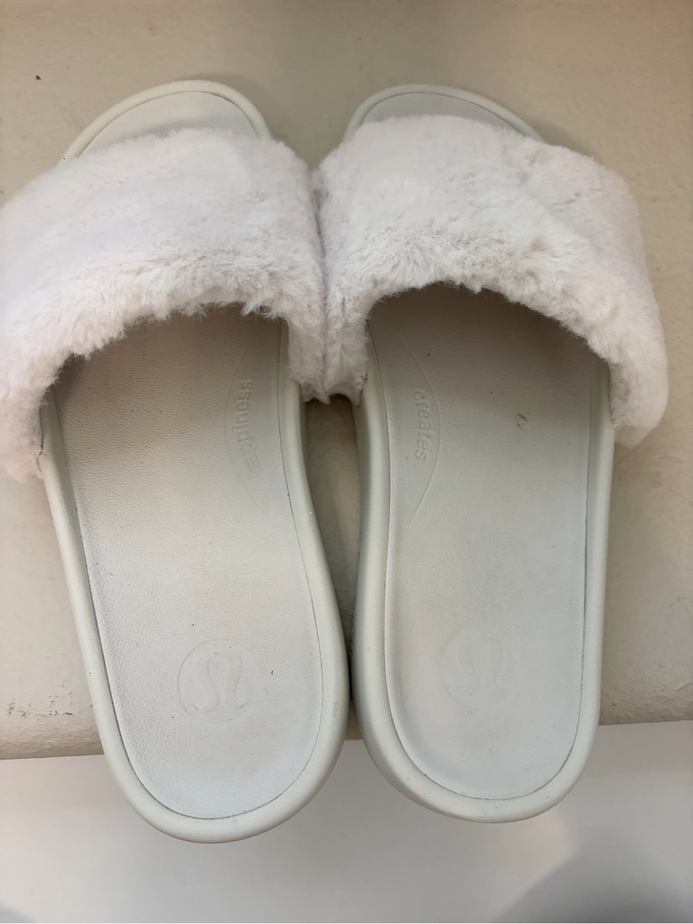 lululemon athletica White Faux-Fur Slide Slippers